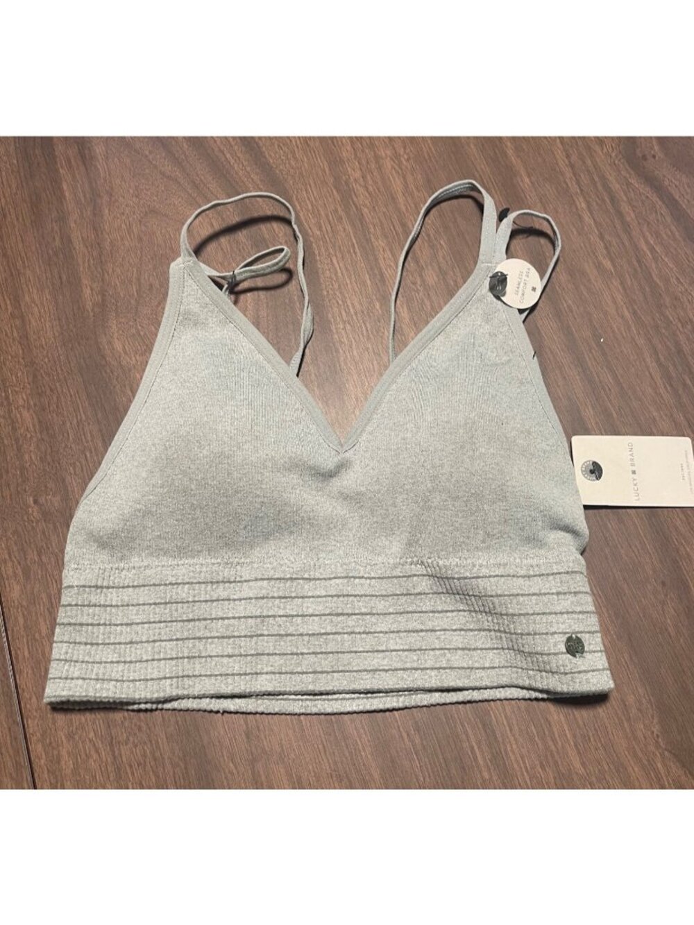 Lucky Brand Seamless Comfort Bra Medium Light Gray Soft Stretch Casual Strappy
